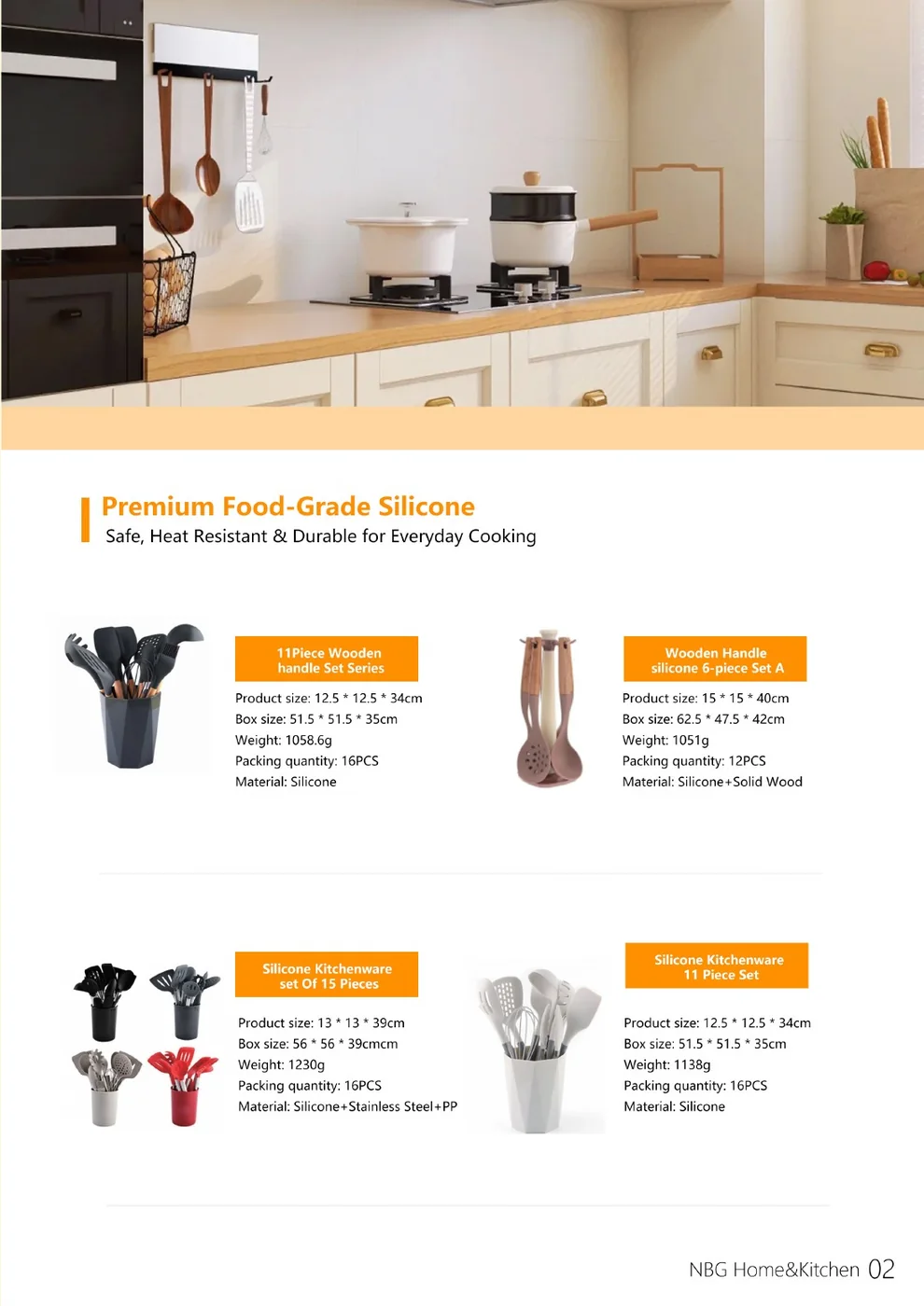 Silicone, baking & wooden-handle sets