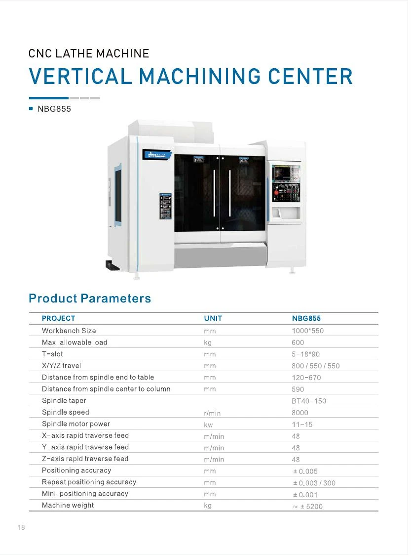 NBG855 Vertical Machining Center catalog reference